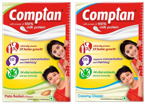 [BRSRM232OAPGADLV] Complan Nutrition Drink Powder for Children, Pista Badam Flavour, 500 g Carton & Creamy Classic 500g | Nutrition drink for kids with protein & 34 vital nutrients