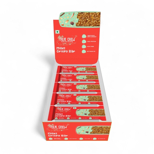 [BRSREADYCAIRM3TK] True Crew Millet Crispy Bar | 25gm Each (Pack of 10) | Healthy Snack Bar with Jaggery | High Protein, High Fiber, No Trans Fat | Guilt-Free Energy Bar