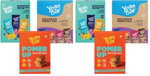[BRSRYZAOPIPQEA3O] Yogabar Variety Combo Pack, 21 Bars | Power Up 20g Protein Bar x 5 | Breakfast Bars x 6 | Energy Bars x 10 | Ideal for Pre & Post Workout, Protein Snack, Keto Diet, Daily Protein (Pack of 2)