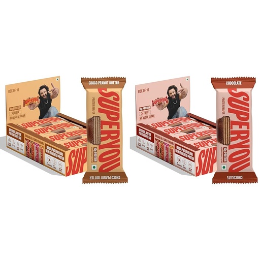 [BRSREAQNB54GCE36] Superyou Choco Peanut Butter & Chocolate Protein Wafer Bars Combo. 10g Protein, 3g Fiber, No Added Sugar, Vegetarian, No Palm Oil. 400g each.