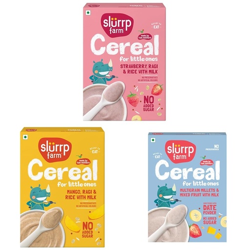 [BRSRYZYQOB6RGC3G] Slurrp Farm Cereal, No Added Sugar Instant Cereal and Multigrain Millets and Mixed Fruits with Milk | 200 g + 200 G + 200g