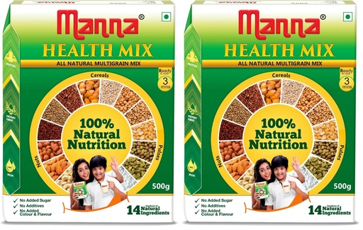 [BRSRYZAOPIDQG336] Manna Health Mix 500g, All Natural Nutrition Drink, with 14 ingredients, Zero Sugar. (Pack of 2)