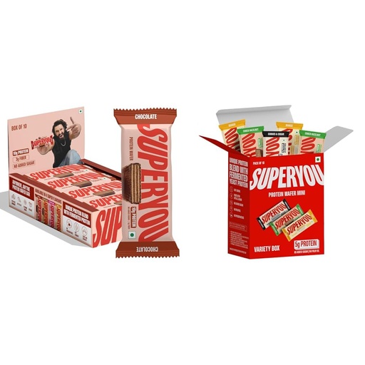 [BRSRYZYQCECBE3LH] SuperYou Chocolate Protein Wafer Bars (Pack of 10) and Assorted Protein Wafer Mini Bars (Pack Of 10) | 10g + 5g