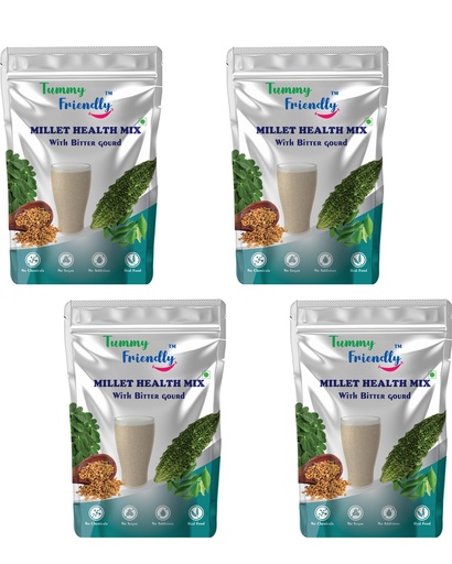 [BRSRA2YOC4JQ2DTB] Tummy Friendly Foods Millet Health Mix with Bitter Gourd | Multi Millet Health Mix Powder for Adults Organic | Bitter Gourd, Methi Seeds, Moringa Leaves for Diabetes | 400g, (100g each pack)
