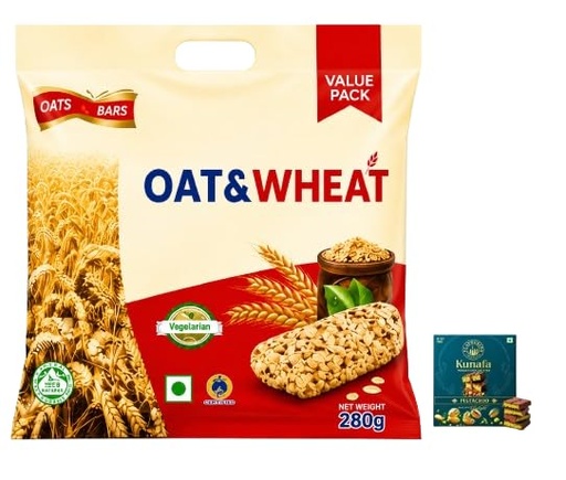 [BRSRYFA5DMFQM2Q4] Oat & Wheat Cereal Bars 280G, Value Pack,Get Free Flavourito Kunafa Pistachio Chocolate Bar, 20g By Decadent Foods,(Imported)