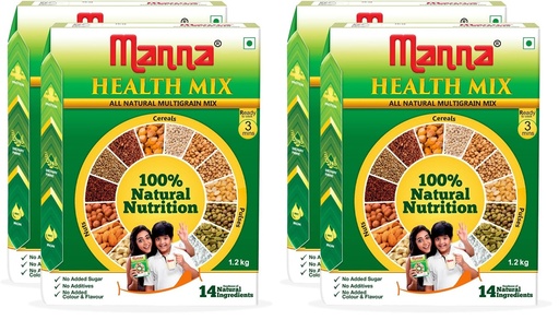 [BRSRYZAOAR5WK3LP] Manna Health Mix 2.5 Kg, All Natural Nutrition Drink, with 14 ingredients, Zero Sugar. Natural Nutrition 1.25 Kg (Pack of 4)