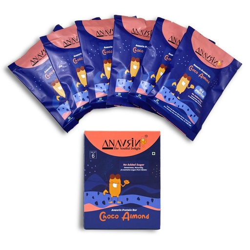 [BRSREAIRCVYBMYAU] ANAVRIN Choco Almond Protein Bar - 15g Protein, 5g Fibre with Goodness of Dates (6 Bars x 50gm) No Added Sugar, No Soy, No Preservatives Gluten Free Energy Bar, Healthy Snack