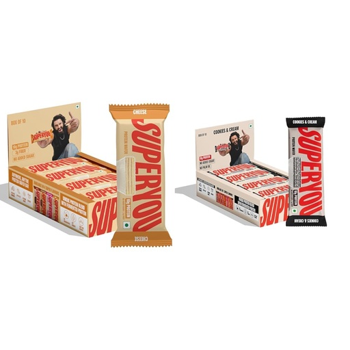 [BRSRYZYQCUMRSYA4] SuperYou Cheese Protein Wafer Bars (Pack of 10) and Cookies & Cream Protein Wafer Bars (Pack of 10) | 10g + 10g