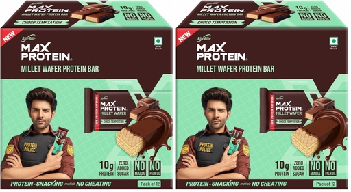 [BRSRYZAOOQHQACYV] RiteBite Max Protein Choco Temptation 10g Protein Millet Wafer Bars (Pack of 24), No Maida, No Palm Oil, Zero Added Sugar, Crunchy Wafer Snack, 480g