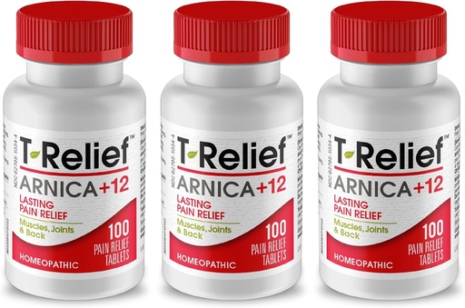 [BRSWKGAEABYRMYLI] T-Relief Arnica +12 Natural Relieving Actives for Back Pain Joint Soreness Muscle Aches & Stiffness, Whole Body Fast Acting Relief for Women & Men - 100 Tablets (3 Pack)