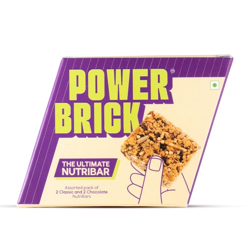 [BRSREEA6DMNA4GT5] Gauneeti Power Brick Nutribar 120 Grams, Protein Bar with Nuts & Seeds, Made with Desi Cow A2 Ghee, Jaggery & Honey Sweetened, No Refined Sugar, No Preservatives, 2 Classic + 2 Chocolate for Everyday Snacking