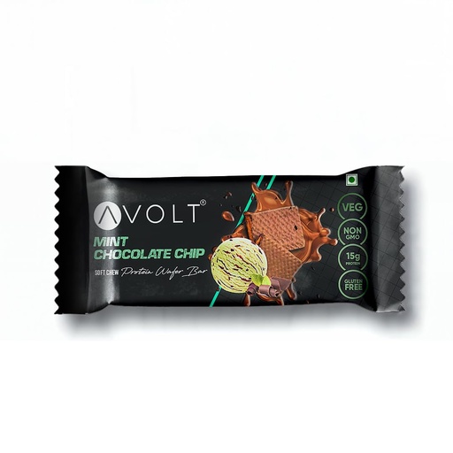 [BRSRGBANAANAYAL6] Avolt Mint Chocolate Chip Protein Wafer Bars with 15g Protein | Pack of 1 | High Energy Protein Bars, Gluten Free Snack with Dark Chocolate & Mint Flavour, For Fitness & Immunity Booster