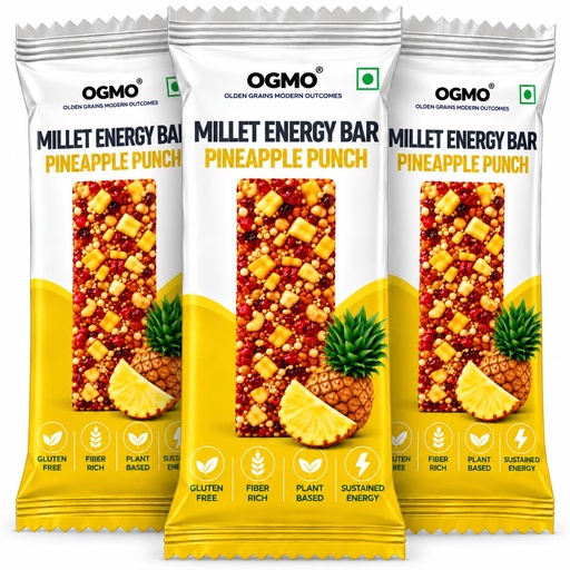 [BRSRYGL2CQIWKHI6] OGMO Pineapple Punch, Wholegrain Millet Energy Bites | 3 X 30g | Refined Sugar Free