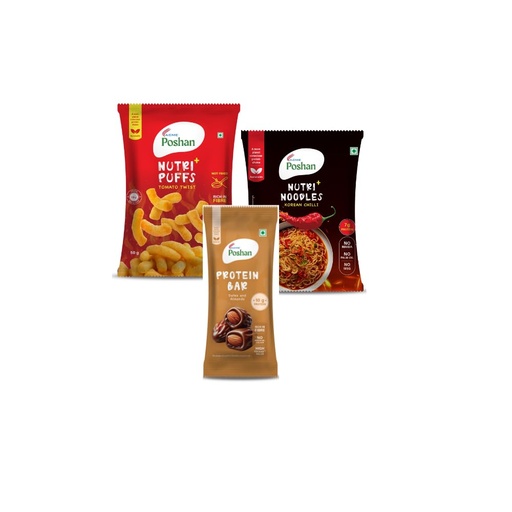 [BRSRYED6OEIAGCDZ] ACME Poshan Snack Variety Pack, Dates & Almonds Protein Bar, Nutri+ Noodles Korean Chilli, Nutri+ Puffs Tomato Twist, High Protein, No Palm Oil, No MSG Healthy Snacks Combo, Pack of 3