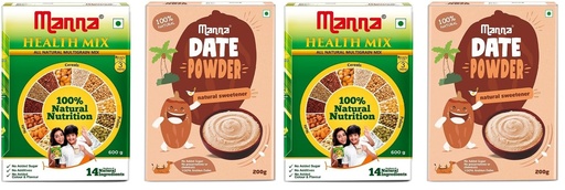 [BRSRYZAOOUPRAFYU] Manna Health Mix 600g and Manna Date Powder 200g Combo Pack. Zero Sugar Nutrition Drink & Natural Sweetner (Pack of 2)