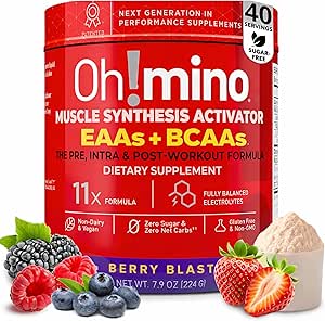 [BRSW2BARAQPGYDQU] Oh!mino Essential Amino Acids Supplement. Berry Blast, Caffeinated Powder. All 9 EAAs, BCAAs and The Perfect Amino for Workouts, Amino Energy, and to Build Muscle, and Recover Faster.