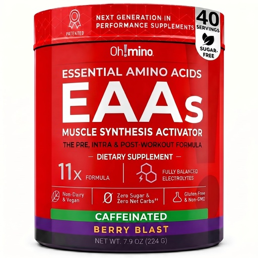 [BRSW2BARAQPGYDQU] Ohmino BCAA + EAA Powder, Amino Acid Supplement, Berry, 40 Servings | All 9 Essential Amino Acids, Patented Formula, Electrolytes & Adaptogens, Muscle Recovery & Endurance, Sugar-Free