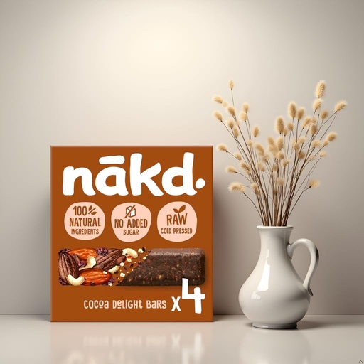 [BRSRGBALBFYWYDY3] Nakd Cocoa Delight Raw Fruit & Nut Bars | 100% Natural, No Added Sugar, Vegan & Gluten Free Snack | Cold Pressed | Pack of 4 x 35g (140g)