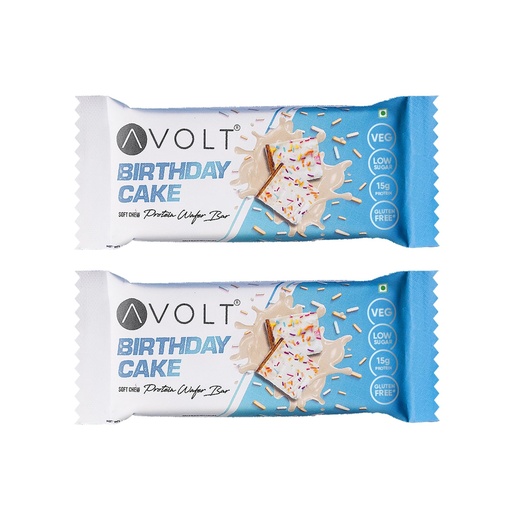[BRSRGBL3AUMWCDL2] Avolt Birthday Cake Protein Bars with 15g Protein | Pack of 2 x 50g each | High Energy Wafer Bars, No Added Sugar | 100% Veg | Guilt-Free Bar for Fitness & Immunity Booster