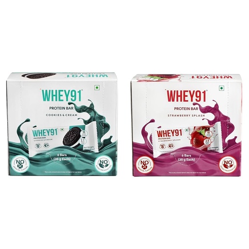 [BRSRYYACOUPAIYDP] Whey91 Cookies & Cream Protein Bar, 10g Protein & 2.7g Fiber in each, No Preservatives, No Artific | Whey91 Strawberry Splash Protein Bar, 10g Protein & 3.9g Fiber in each, No Added Preservatives, No