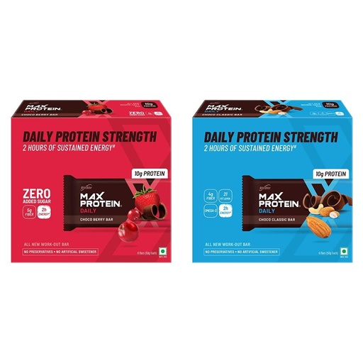 [BRSWYYDYOQPGYDT6] RiteBite Max Protein Daily Choco Berry Bars 300 Gm Pack Of 6 (50 G X 6) & Daily Choco Classic Bars 300 Gm - Pack Of 6 (50 G X 6) - 300 Gm