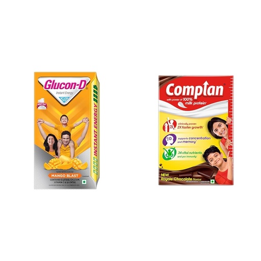 [BRSRAC3YAAIQGGTF] Glucon-D Mango Blast Glucose Powder, 1Kg & & Complan Nutrition Drink for Children, Royale Chocolate Flavour, 500 gm
