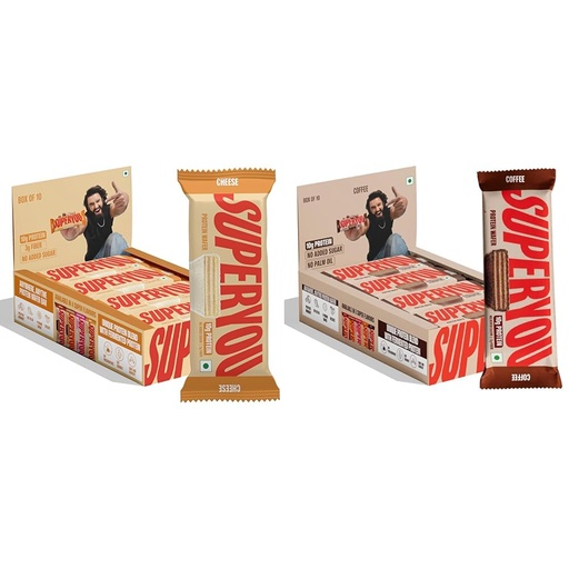 [BRSREAQNBYOR4YDO] SuperYou Cheese Protein Wafer Bars (Pack of 10) & Coffee Protein Wafer Bars (Pack of 10)