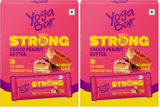[BRSRYZAOOEPWG3DZ] Yogabar Strong Choco Peanut Butter Protein Bars(Pack of 12), 12g Protein, No Added Sugar, No Preservatives