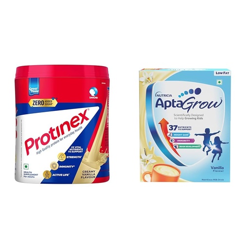 [BRSRAGQOCUMQI3TP] Protinex Health Supplement And Nutritional Protein Mix For Adults-(Creamy Vanilla, 400 Gms, Jar) & AptaGrow Milk Drink Powder for Kid, Vanilla Flavor, 400g