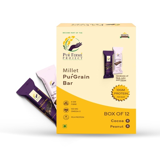 [BRSREAL6A4GWEE3B] Purferme Project Millet Purgrain Protein Bar | 10g Protein, 4g Fiber, Omega-3 Rich | Nuts & Cocoa | No Palm Oil, No Refined Sugar | Box of 12 (Saver Pack)