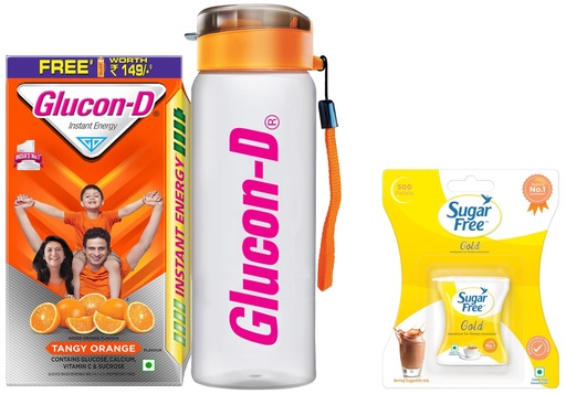 [BRSREYIKB57B6DLD] Glucon-D Tangy Orange Glucose Powder, 1Kg & Sugar Free Gold, 500 Pellets