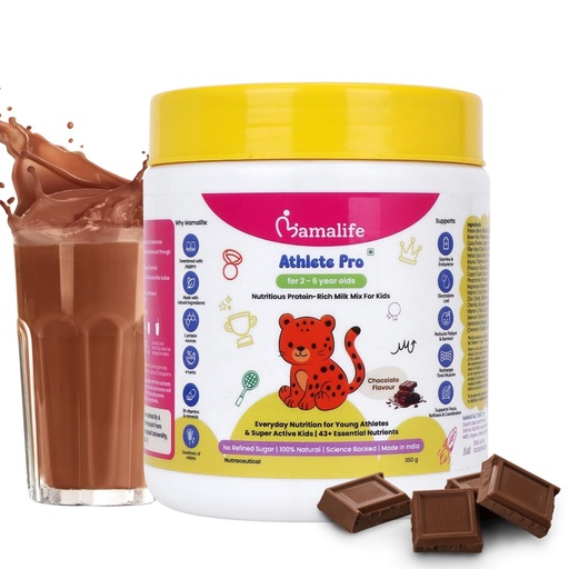 [BRSRGZIBBFYWEE3A] Mamalife Athlete Pro Kids Milk Mix | 2–6 Years | Stamina & Endurance Support | Electrolyte Replenishment | Mind Body Coordination | Improves Performance | No Refined Sugar | Chocolate Flavour | 350g