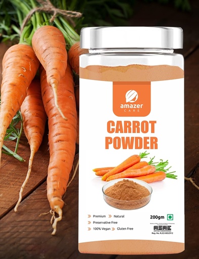 [BRSRMHAHOUFB6D33] Carrot Powder (Dehydrated) - Beta Carotene Enriched Superfood For Healthy Eye Vision/Immune System/Skin Health for Eating & Drink, Jar Packing (200 gm) Full of Nutrients
