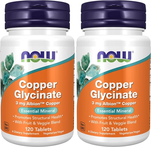 [BRSRAY3ROB6BEE3O] NOW Supplements, Copper Glycinate with 3mg Albion Copper, Promotes Structural Health*, 120 Tablets, Light Gray, Tan (Pack of 2)