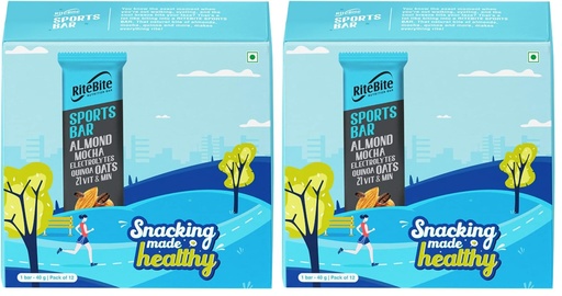 [BRSRYZAPDIMQYELJ] RiteBite 4g Protein Bar, Sport Bar | With Almond, Mocha Electrolytes, Quinoa & Oats | No Cholesterol & Trans Fat Energy Bar, 40g (Pack of 24)