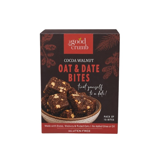 [BRSRYEIQCEIBOCQY] The Good Crumb Cocoa Walnut Oat and Date Bites I Made with Oats, Walnuts & Dates I Fudgy & Chocolatey I 10 Bites I 180g I Gluten-Free I No Added Refined Sugar I 14.8g Protein