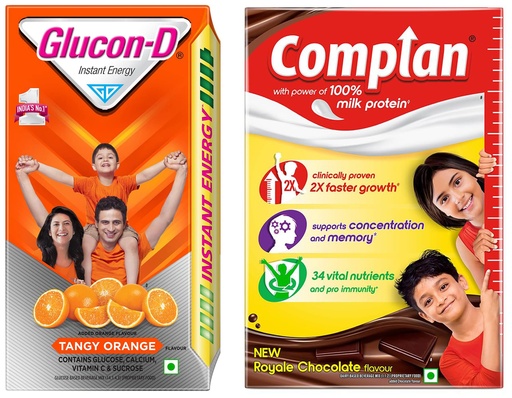 [BRSRACQTDNYQIDL5] Glucon-D Tangy Orange Glucose Powder, 1Kg & Complan Nutrition Drink for Children, Royale Chocolate Flavour, 500 gm