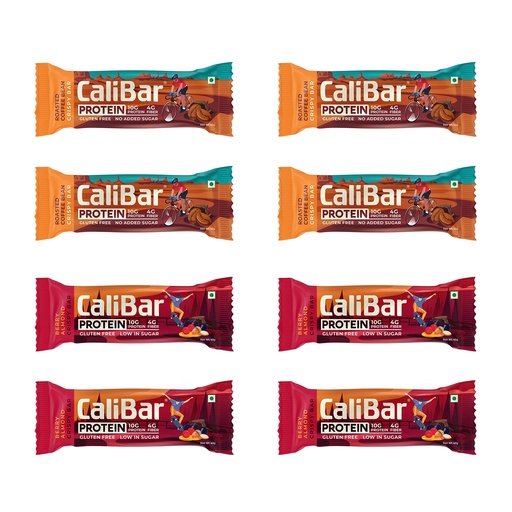 [BRSRMHT6AUFWY3DU] CaliBar 10g Protein Bar - Berry Almond + Roasted Coffee Bean (Combo Pack of 8) No Added Sugar, Sweetened With Honey, Gluten-Free, 4g Fiber, No Preservatives, Delicious Taste & 100% Veg (40g x 8 Bars)