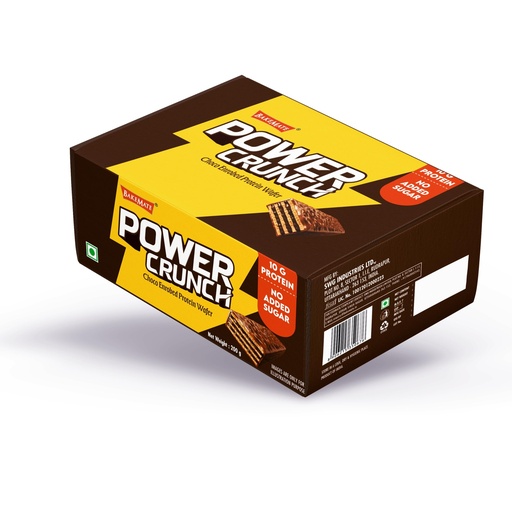 [BRSRYFLQORYAADI3] BAKEMATE Power Crunch Chocolate Hazelnut Protein Wafer Bars | No Added Sugar | High Protein & High Fiber | Low Sodium | 100% Vegetarian | Pack of 5 | 200g