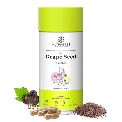 [BRSWGFAHB4PQIDQV] NUTRIHERBS Grape Seed Extract Capsules 500mg - Potent Antioxidant Supplement for Skin & Hair Health, Anti-Aging Support, and Immune Boost - 90 Vegan Capsules