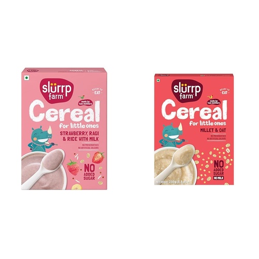 [BRSRYY3YOZ5QYCAU] Slurrp Farm Cereal, Ragi, Rice and Strawberry with Milk, Instant Healthy Food, NO Added Sugar, + Slurrp Farm Porridge, Millet And Oats Powder | Instant Healthy Wholesome Food, No Added Sugar No