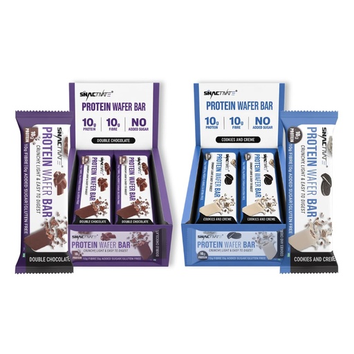[BRSRYYICCV7QA2YU] Snactivate India’s 1st Protein Wafer Bar - Double Chocolate & Cookies Creme (Pack of 12, 40g Each) | Real Whey 10g Protein, 10g Fibre & Zero Added Sugar | No Maida | Crunchy & Healthy Snack