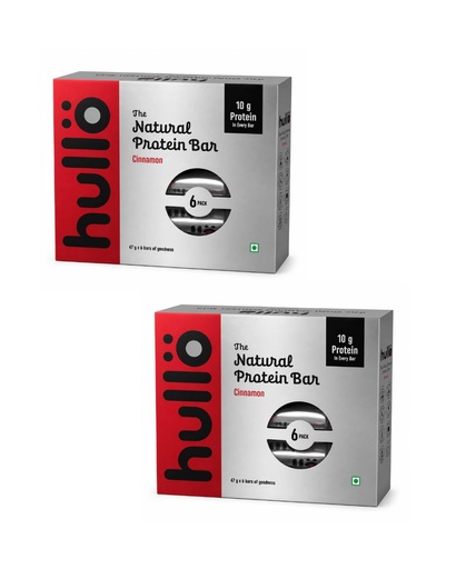 [BRSRYFT6BAPRMADO] Hullo The Natural Protein Bar | High Fiber & Rich in Omega 3, 6, and 9 | Healthy Snack for Gym, Office & Travel | Dairy Free, Soy Free & Non Ultra Processed (Pack of 12, Cinnamon)