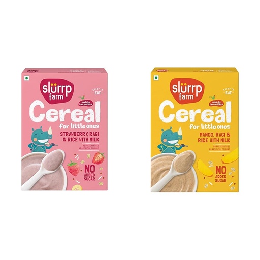 [BRSRYY3YOADRMA35] Slurrp Farm Cereal, Ragi, Rice and Strawberry with Milk, Instant Healthy Food, NO Added Sugar, Mildl + SLURRP FARM No Added Sugar Instant Cereal | Ragi, Rice and Mango with Milk, 200 Grams