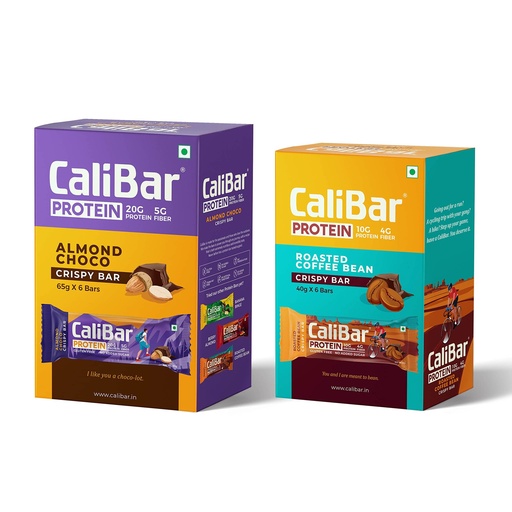 [BRSRGC32DEMBG2TJ] CaliBar 20g & 10g Protein Bar Almond Choco & Roasted Coffee Bean Crispy Protein Bar Combo - No Added Sugar, Gluten-Free, 4g Fiber, No Preservatives, No Palm Oil & 100% Veg. (12 Bars)