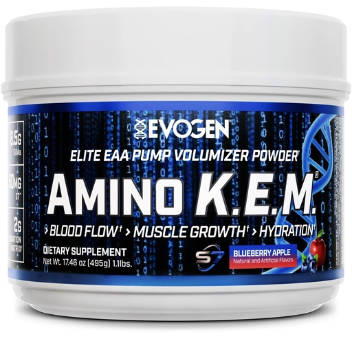 [BRSRMYYYAQIGGAI2] Evogen Amino K.E.M. - EAA & BCAA Powder Pump Volumizer | BCAAs Amino Acids Supplement for Blood Flow, Muscle Growth, & Hydration | Blueberry Apple | 30 Servings
