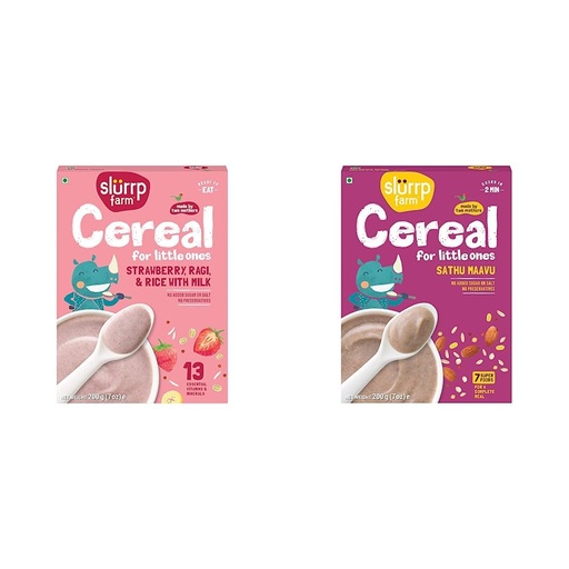 [BRSW2BAOA56ROF3L] Slurrp Farm Baby Cereal, Ragi, Rice and Strawberry with Milk, Instant Healthy Wholesome Food, 200 g & Sathu Maavu, cereal for little ones | Healthy Wholesome Food, 200g