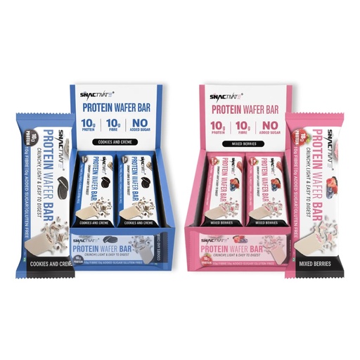 [BRSRYYICDMHWYF32] Snactivate India’s 1st Protein Wafer Bar - Mixed Berries & Cookies Creme (Pack of 12, 40g Each) | Real Whey 10g Protein, 10g Fibre & Zero Added Sugar | No Maida | Crunchy & Healthy Snack
