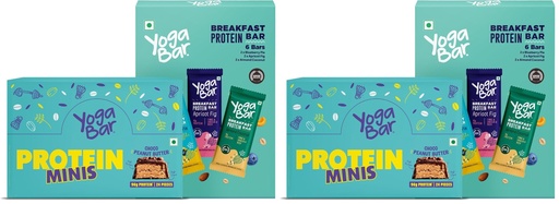 [BRSRYZAOAR4BGFYY] Yogabar Protein Variety Pack, Breakfast Protein Bars and Choco Peanut Butter Minis, 24 Pieces (Pack of 2)