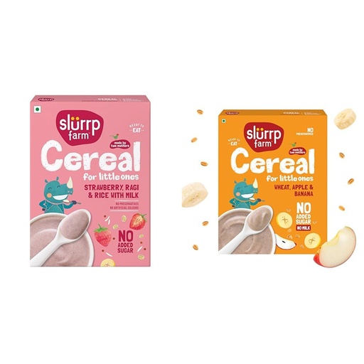[BRSRYY3YPINQG2A4] Slurrp Farm Cereal, Ragi, Rice and Strawberry with Milk, Instant Healthy Food, NO Added Sugar, Mildl + Slurrp Farm No Added Sugar Instant Wheat Apple & Banana Cereal | No Milk No Preservatives | 300g